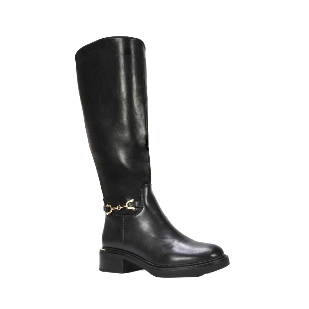 Black - Lifestyle - XY London Womens-Ladies Cecily Chunky Low Heel Hardware Detail Biker Boots