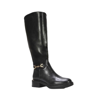 Black - Lifestyle - XY London Womens-Ladies Cecily Chunky Low Heel Hardware Detail Biker Boots