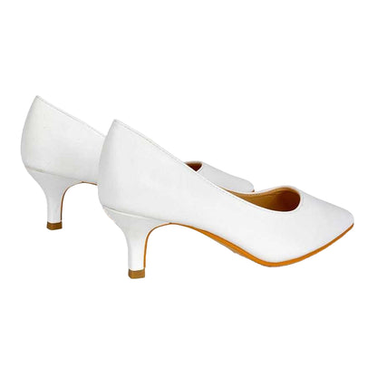 White - Back - XY London Womens-Ladies Gwyneth Pointed Mid Stiletto Kitten Court Shoes