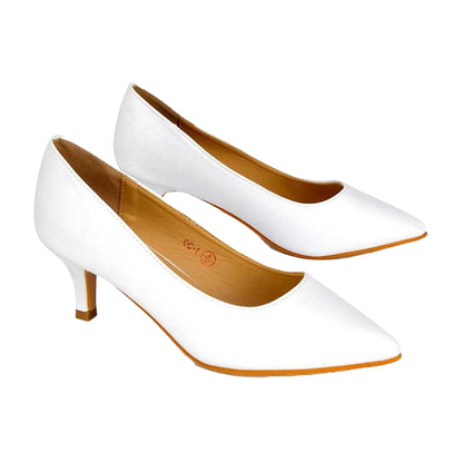 White - Lifestyle - XY London Womens-Ladies Gwyneth Pointed Mid Stiletto Kitten Court Shoes