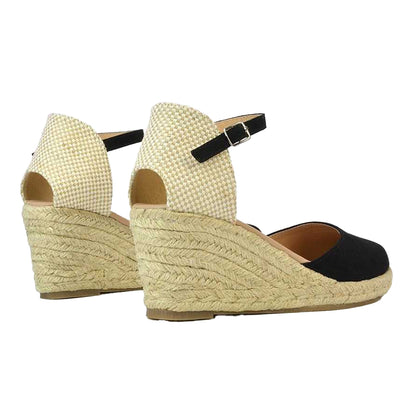 Cream-Black - Back - XY London Womens-Ladies Rocky Closed Toe Mid Heel Sandals
