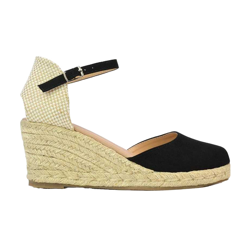 Cream-Black - Side - XY London Womens-Ladies Rocky Closed Toe Mid Heel Sandals