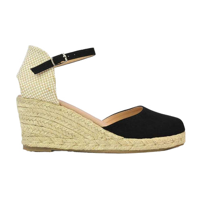 Cream-Black - Side - XY London Womens-Ladies Rocky Closed Toe Mid Heel Sandals