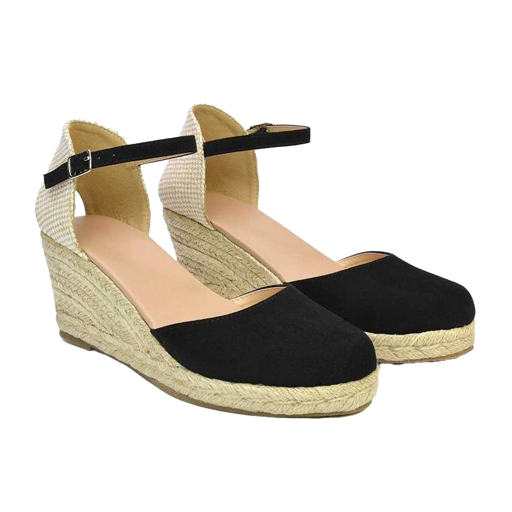 Cream-Black - Lifestyle - XY London Womens-Ladies Rocky Closed Toe Mid Heel Sandals