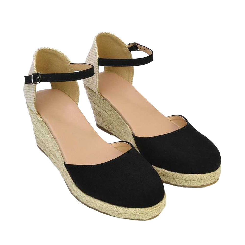Cream-Black - Pack Shot - XY London Womens-Ladies Rocky Closed Toe Mid Heel Sandals