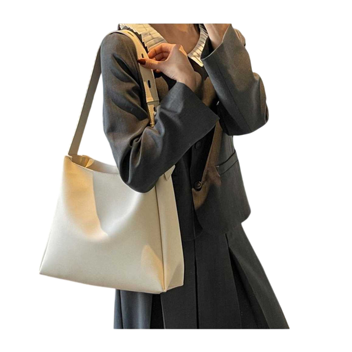 Beige - Front - XY London Darcie Adjustable Strap Tote Bag