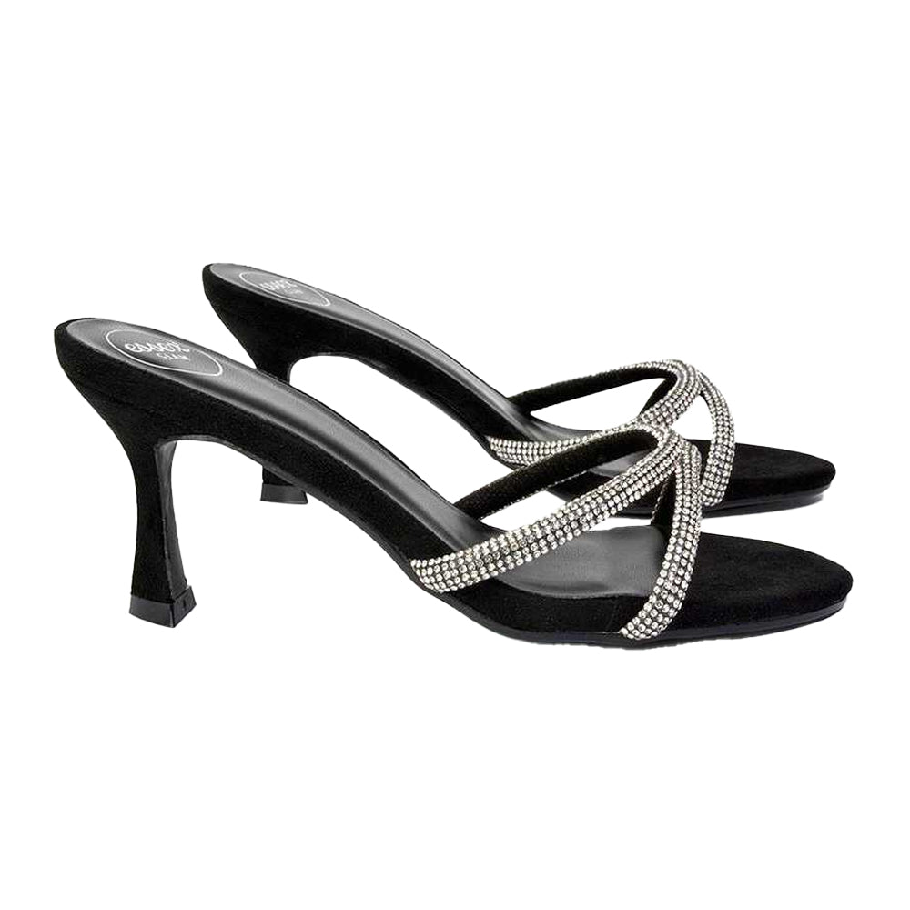Jet Black - Lifestyle - XY London Womens-Ladies Abby Diamante Strappy Stiletto Heel Mule Sandals