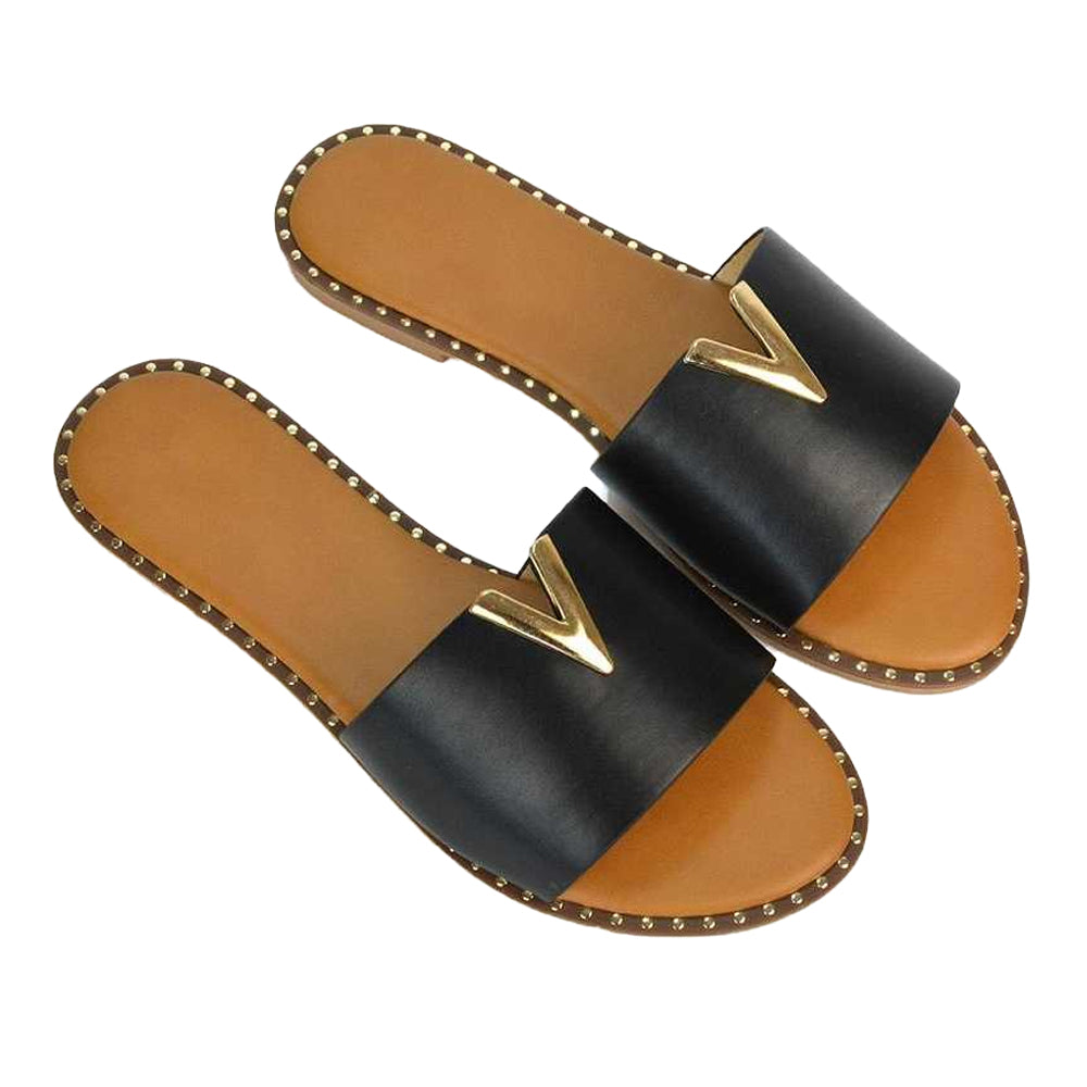 Black - Side - XY London Womens-Ladies Rorie Cut Out Sliders