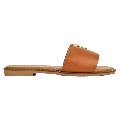 Tan - Back - XY London Womens-Ladies Rorie Cut Out Sliders