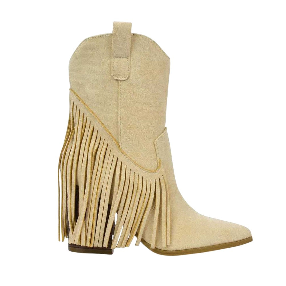 Beige - Lifestyle - XY London Womens-Ladies Spencer Tassel Cowboy Boots