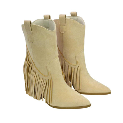 Beige - Front - XY London Womens-Ladies Spencer Tassel Cowboy Boots