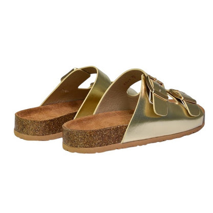 Gold - Back - XY London Womens-Ladies Star Metallic Double Strap Buckle Sandals