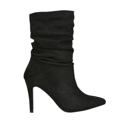 Jet Black - Side - XY London Womens-Ladies Velma Ruched High Stiletto Heel Ankle Boots