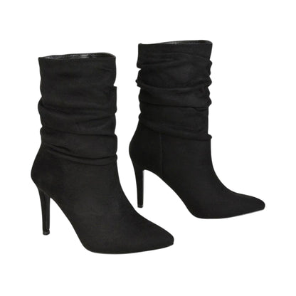 Jet Black - Pack Shot - XY London Womens-Ladies Velma Ruched High Stiletto Heel Ankle Boots