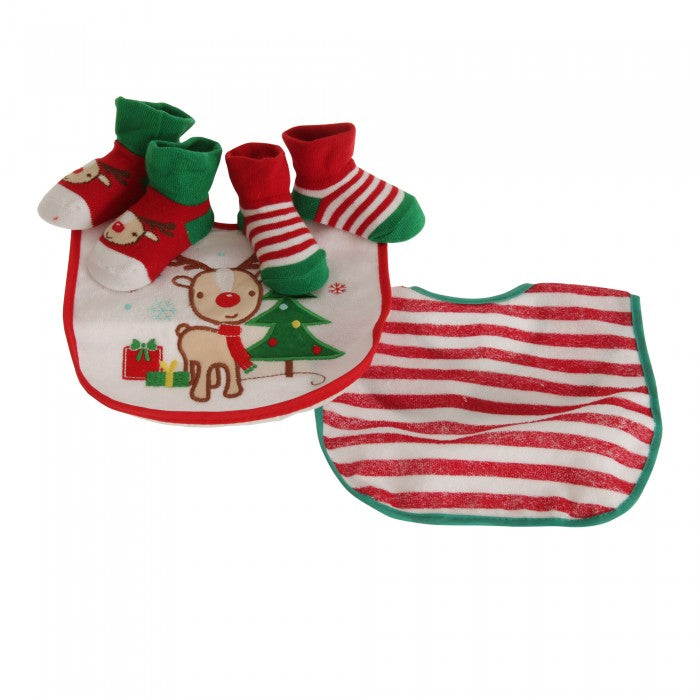 Front - Nursery Time Baby Boys/Girls Rudolph The Reindeer Christmas Gift Set (Bibs & Socks)