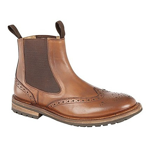 Front - Woodland Mens Brogue Design Gusset Dealer Boots