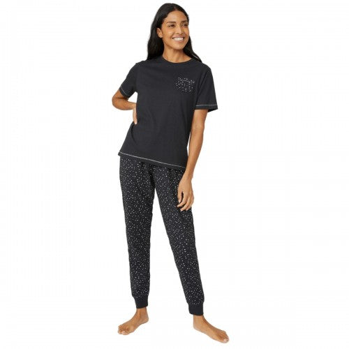 Front - Debenhams Womens/Ladies Star Jersey Pyjama Set