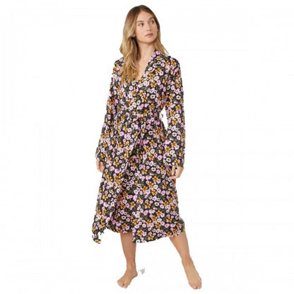 Front - Debenhams Womens/Ladies Autumn Meadow Floral Woven Wrap Long Robe
