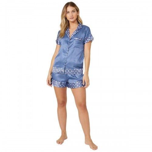 Front - Debenhams Womens/Ladies Striped Revere Collar Short Pyjama Set