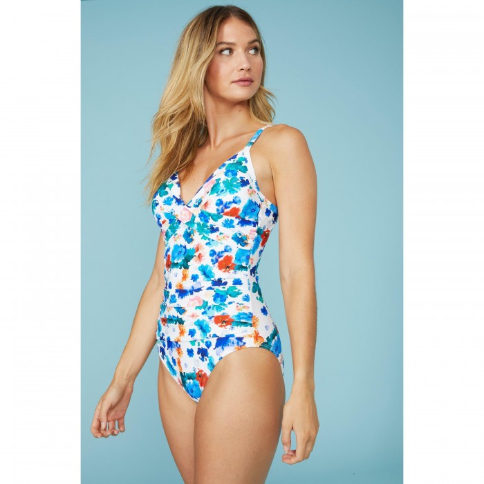 Front - Debenhams Womens/Ladies Watercolour Twisted One Piece Swimsuit