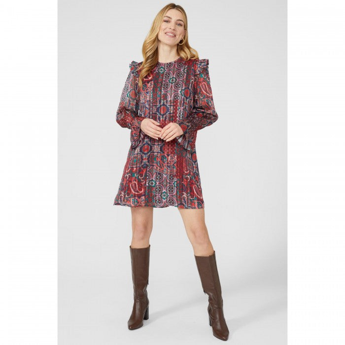 Front - Mantaray Womens/Ladies Tile Print Frill Detail Tunic Dress