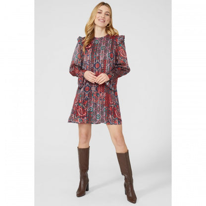 Front - Mantaray Womens/Ladies Tile Print Frill Detail Tunic Dress