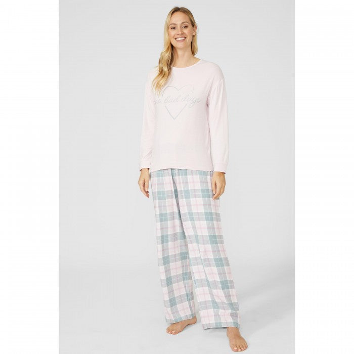 Front - Debenhams Womens/Ladies No Bad Days Checked Long Pyjama Set