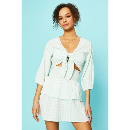 Front - Debenhams Womens/Ladies Checked Twisted Knot Front Crop Top