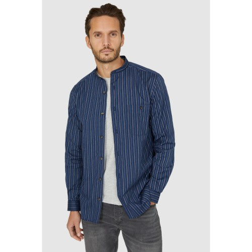 Mantaray Mens Varied Stripe Grandad Collar Long-Sleeved Shirt