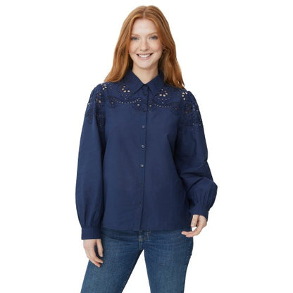 Front - Maine Womens/Ladies Broderie Long-Sleeved Shirt
