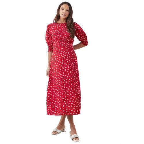 Dorothy Perkins Womens Ladies Ditsy Print Shirred Cuff Tall Midi Dress Discounts on great Brands