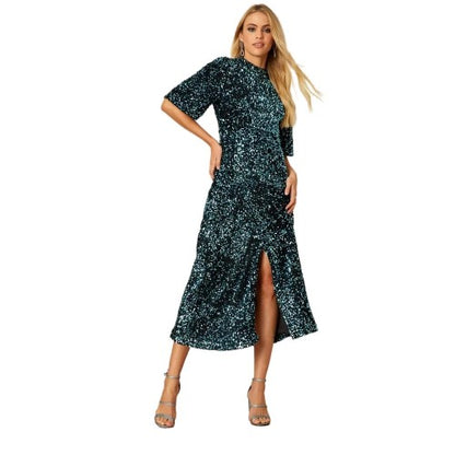 Front - Dorothy Perkins Womens/Ladies Sequins Velvet Wrap Midi Dress