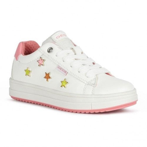 White-Fuchsia - Front - Geox Girls Rebecca Leather Trainers