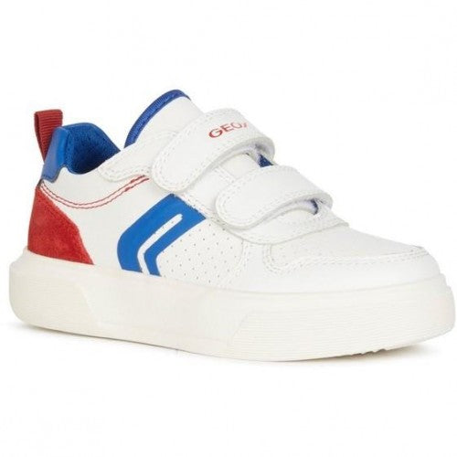 White-Royal Blue-Red - Front - Geox Boys Nettuno Leather Trainers