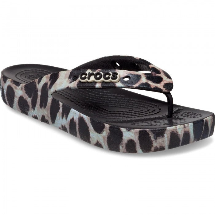 Front - Crocs Womens/Ladies Classic Leopard Print Flip Flops