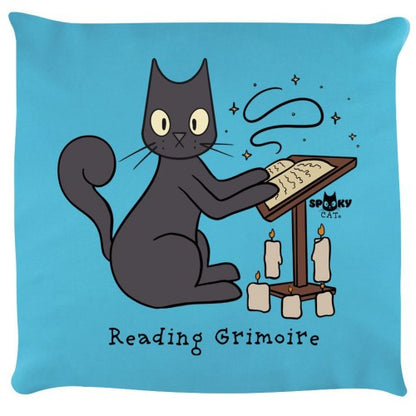 Front - Spooky Cat Reading Grimoire Cushion