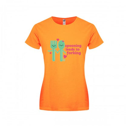 Front - Pop Factory Womens/Ladies Spooning Leads To Forking T-Shirt