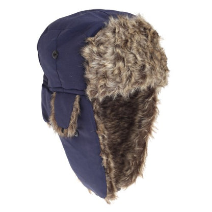 Front - FLOSO Mens Faux Fur Lined Showerproof Thermal Trapper Hat