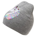 Front - Childrens Girls Reversible Unicorn Sequins Beanie Hat