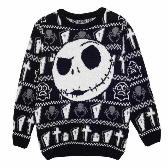 Front - Nightmare Before Christmas Unisex Adult Jack Skellington Face Knitted Jumper