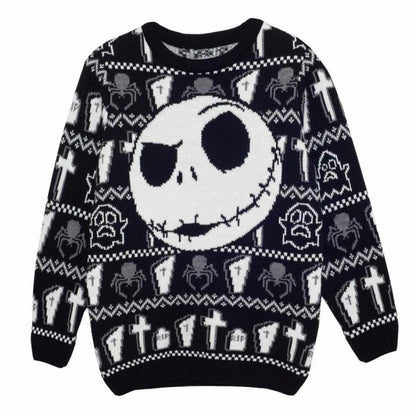 Front - Nightmare Before Christmas Unisex Adult Jack Skellington Face Knitted Jumper