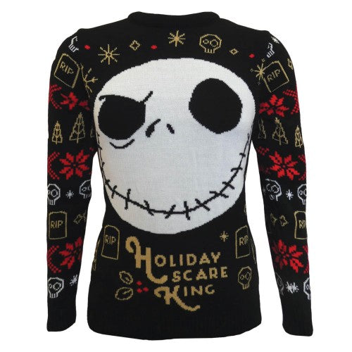 Front - Nightmare Before Christmas Unisex Adult Holiday Scare King Knitted Sweatshirt