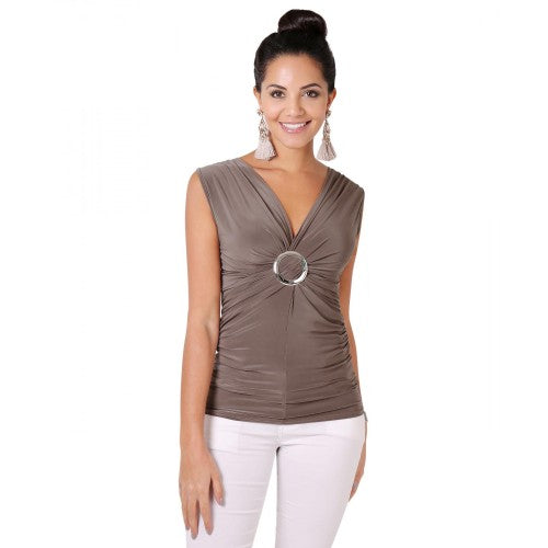 Front - Krisp Womens/Ladies Ruched V-Neck Top With Buckle