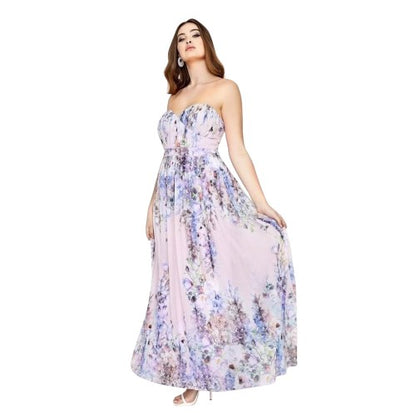 Front - Little Mistress Curvy Womens/Ladies Spring Floral Bandeau Maxi Dress