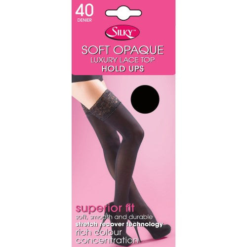 Front - Silky Womens/Ladies Opaque 40 Denier Lace Top Hold Ups (1 Pair)