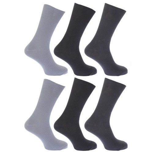 Front - FLOSO Mens Ribbed Non Elastic Top 100% Cotton Socks (Pack Of 6)