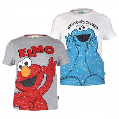 Front - Sesame Street Girls Cookie Monster And Elmo T-Shirt (Pack of 2)