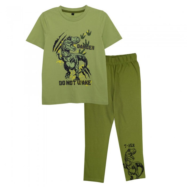 Front - Popgear Boys Do Not Wake Dinosaur Pyjama Set