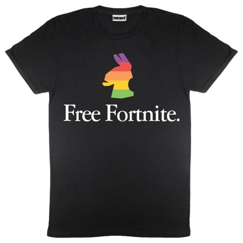 Front - Free Fortnite Mens Rainbow Llama T-Shirt
