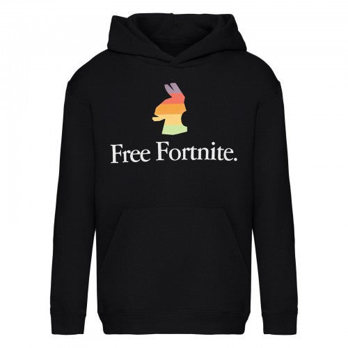 Front - Free Fortnite Boys Rainbow Llama Pullover Hoodie